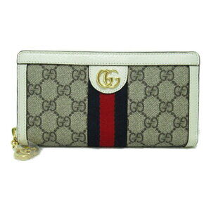 Gucci round long wallet leather canvas beige Ivory White